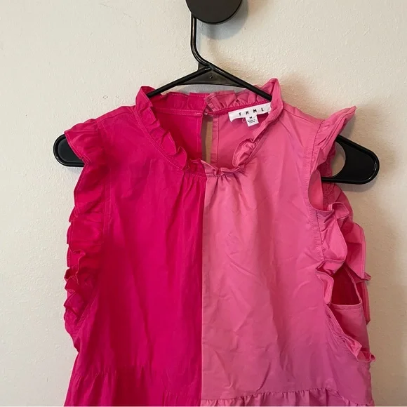 THML Women’s Pink Panel Ruffle Tiered Dress Size Medium - Picture 3 of 8